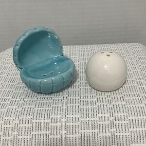 Ceramic Sea Shell Salt and Pepper Shakers - Blue & White with pearl